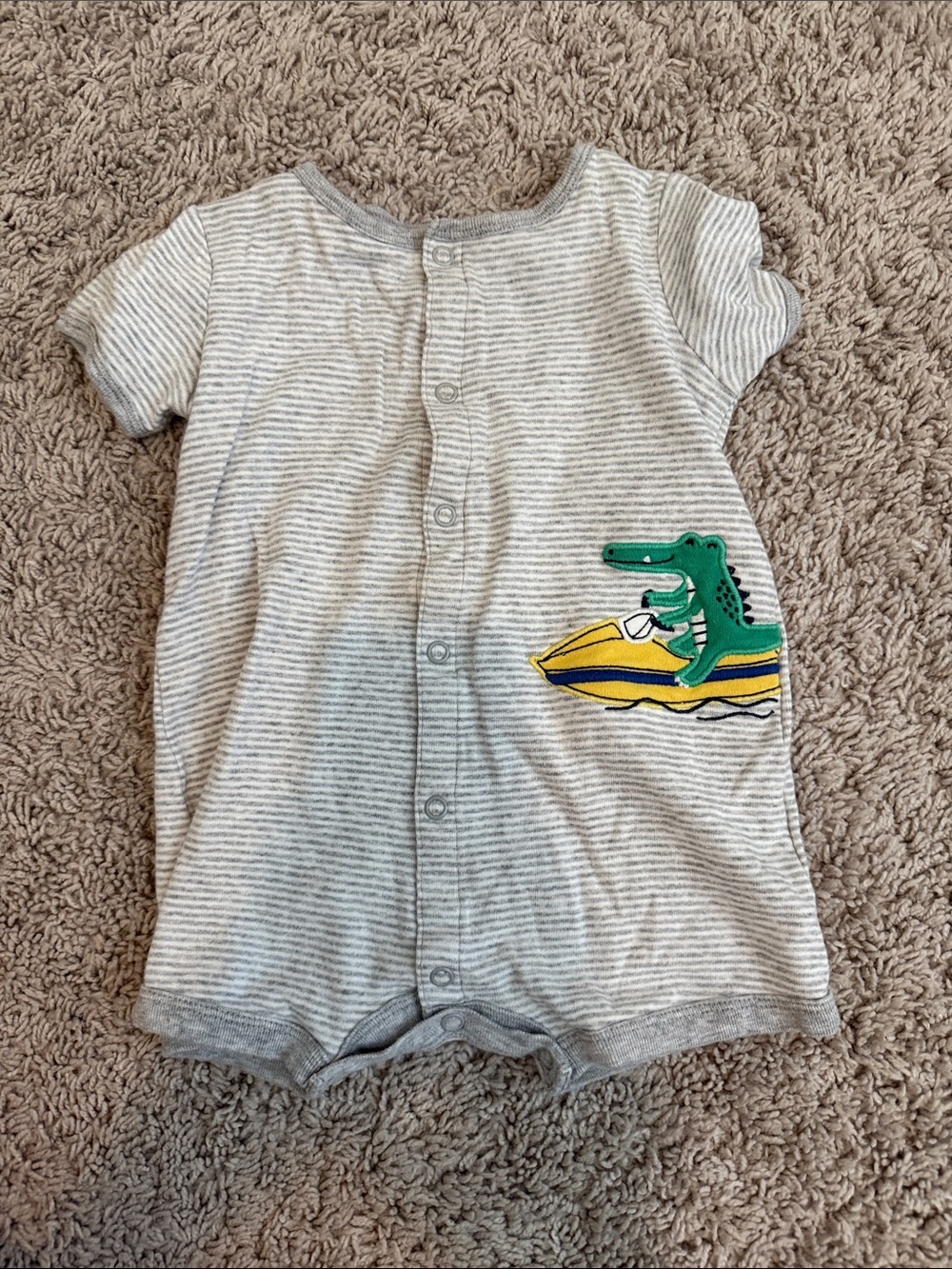 Carter's Gray Striped One-Piece with Green Crocodile & Yellow Jet-Ski